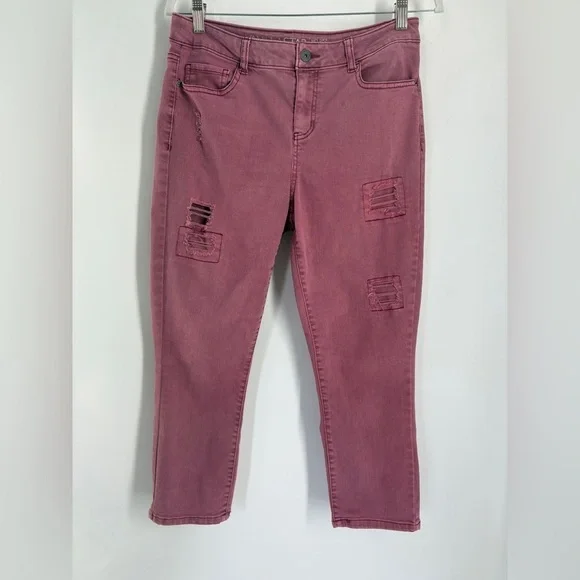 Vanilla Star Juniors burgundy Mid Rise Crop Jeans -13 - Picture 1 of 8